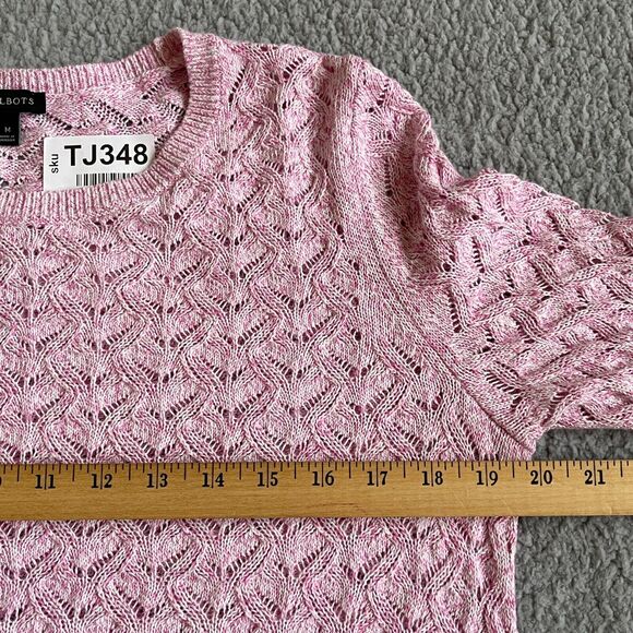Talbots Pullover Sweater Women Size M Pink Long Sleeve Cotton Linen Open Knit - Picture 3 of 10